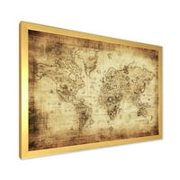 Designart 'Ancient World Map IV' Vintage Framed art Print