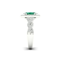 Carski dragi kamen Sterling srebrni Ovalni rez stvorio je smaragd i stvorio bijeli safirni Halo ženski zaručnički prsten
