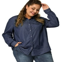 Ženska Plus Size džepna košulja s dugim rukavima od trapera Chambray Shirt