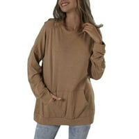 Ketyyh-Chn ženski vrhovi dugih rukava majica bluza džemper vrhovi Khaki, XL