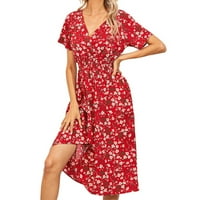 Wefuesd ženske modne haljine za žene ljetne male cvjetne turske haljine kratkih rukava za žene crvene l