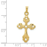 Primal Gold Karat žuto zlato polirana Fleur De Lis Cross privjesak sa lancem za užad za kablove