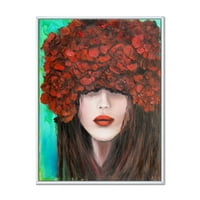 Designart 'Portret Mlade Dame Sa Crvenim Cvijećem' Moderni Uramljeni Platneni Zidni Umjetnički Print