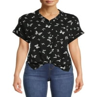 No Boundaries ' Tie-Front Print Shirt