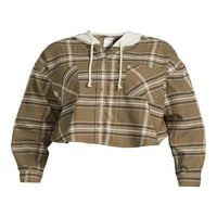 No Boundaries Juniors Plus Size Hooded Plaid Flanel Shirt