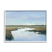 Stupell Industries pejzažna slika ruralnog riječnog horizonta Bijelo uokvirena Umjetnost Print zidna umjetnost,
