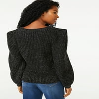 Scoop ženski Meki džemper od šljokica sa detaljima na ramenu