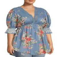 Romantični Gyspy ženski Plus Size cvjetni Babydoll Top sa ukrasima za heklanje