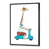 Designart 'žirafa obučena u kacigu i Plavi skuter' Dječija Umjetnost uokvirena platnena zidna umjetnička