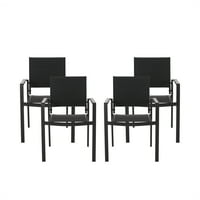 Dohney mrežaste i aluminijumske stolice za ručavanje na otvorenom, Set od 4, Crne
