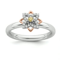 Stackable izrazi srebra Rose-Lima cvijet citrin i dijamantski prsten