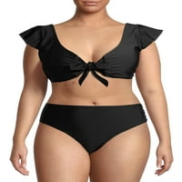 Time and Tru ženska Plus Size kapa s volanima za rukave prednji Bikini plivački Top