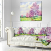 Designart ljubičasti Proljetni pejzaž - jastuk za bacanje cvijeća - 16x16