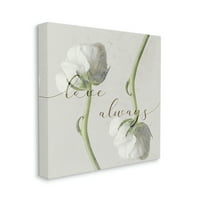 Stupell Industries Ljubav Uvijek fraza asimetrična cvjetna bijela ruža Platno Zidno umjetnost, 30, dizajn
