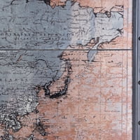 Zemljano staklo rustikalno Atlas popločano starinsko staklo štampana karta uokvirena crnim gvožđem sa zakovicama