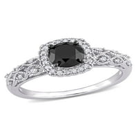 Carat T. W. crno-bijeli dijamant 10kt filigranski oreol zaručnički prsten od bijelog zlata
