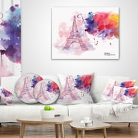 Designart Paris Eiffelov Towerin oblak boja - jastuk za bacanje akvarelne slike-18x18