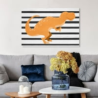 Wynwood Studio 'Folk TRex' Životinje Wall Art Canvas Print - Narandžasta, Crna, 24 16