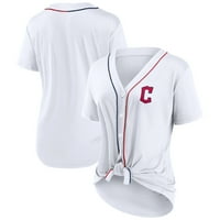 Ženski fanatici brendirani bijeli Cleveland Guardians Dugout Tie prednji dres s V izrezom