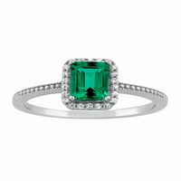 Kreiran smaragdni i CZ Sterling srebrni smaragdno rezani Halo prsten