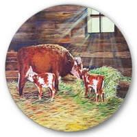 Dizajdrati 'Novorođene Twin telad sa kravom na farmi' Seoskim krugom metalna zidna umjetnost - disk od 11