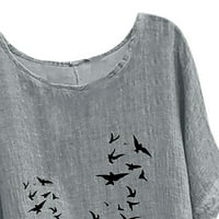 Žena Vintage pamučna mješavina kratkih rukava cvjetni print Top T-majice Bluza Tamno siva XXL