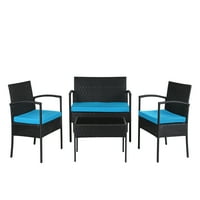 Incadozo 4-dijelni pleteni set za razgovore za sve vremenske prilike, Crni s plavim jastucima
