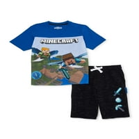 Minecraft Boys 4-majica sa kratkim rukavima i pletene kratke hlače 2-dijelni Set