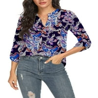 Chama Womens Roll rukavi Tunic Tops Paisley Cvjetni print V izrez Casual Bluze majice