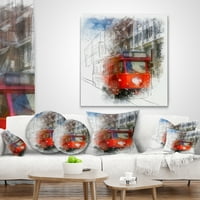 Designart Crvena kolica akvarelna skica - jastuk za bacanje gradskog pejzaža-18x18