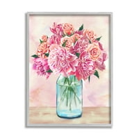 Stupell Industries Pink Roses karanfili buket cvjetna ilustracija dizajn grafička Umjetnost siva uokvirena