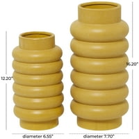 CosmoLiving by Cosmopolitan moderna keramička žuta dekorativna vaza, Set od 16 W 12H sa dizajnom prstena