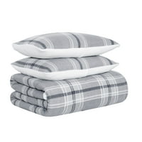 Cannon Cosy Teddy Plaid Grey King Commforter set