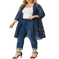 Unique Bargains ženski Plus Size otvoreni prednji rukav čipkasti kardigan srednje dužine