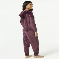 Joyspun ženski set pidžame sa plišanom kapuljačom i pantalonama, 2 komada, veličine do 3X
