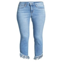 Sofija traperice Ženska Rosa Curvy Skinny High Rise Cha Cha Cha Chah Fringe Hem Jeans