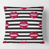 Designart Red Lips Fashion Pattern ' Mid-Century Modern Throw jastuk - 18x18