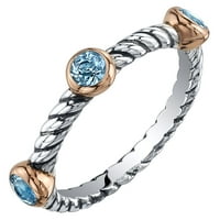 Oravo 0. Carats London Blue Topaz 3-kameni prsten za slaganje u Sterling srebru