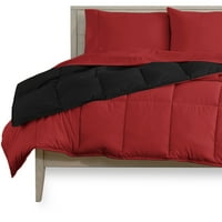 Goli Kućni Mikrofiber 5-komad crna crvena jorgan, crveni set listova reverzibilni krevet u torbi, kraljica