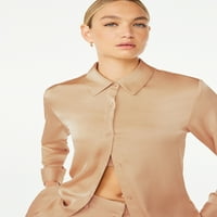 Scoop ženska duga rukava Oversized Satin button down Shirt, veličine XS-XXL