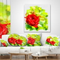 Designart svijetlo crvena ruža na Svijetlozelenoj - cvjetni jastuk - 18x18