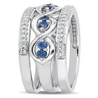 Tangelo Carat T. G. W. safir i karat T. W. dijamant 14k Bijelo zlato Infinity 3-dijelni prsten Set