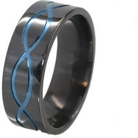 Ravni Crni cirkonijumski prsten sa simbolom beskonačnosti Eloksiran u plavoj boji