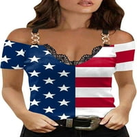 Dabuliu ženske 4. jula TANK TOP PLUS Veličina USA zastava Trendy okrugli vrat vrhovi bez rukava patriotske