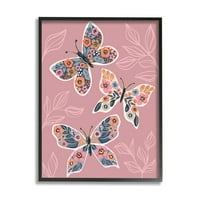 Stupell Industries Chic Floral Butterfly Wing Patterns Pink biljni listovi, 20, dizajnirao Caroline Alfreds