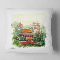 Designart China Vector Illustration - jastuk za bacanje gradskog pejzaža-16x16