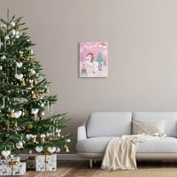 Čaroban Božić Pink Unicorn Holiday Grafički Galerija Umotana Platnu Print Zid Art