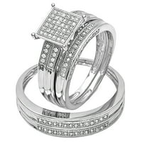 DazzlingRock kolekcija okrugla bijeli dijamantski četverokutni angažman TRIO prsten za muškarce i žene Sterling