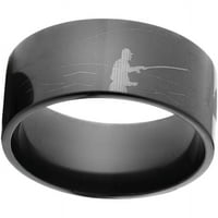 Ravni Crni cirkonijumski prsten sa slikom Ribara laserom oko prstena