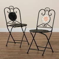 Baxton Studio Santina Vanjska trpezarijska stolica-Metal-Set-Sklopivi-crna i narandžasta
